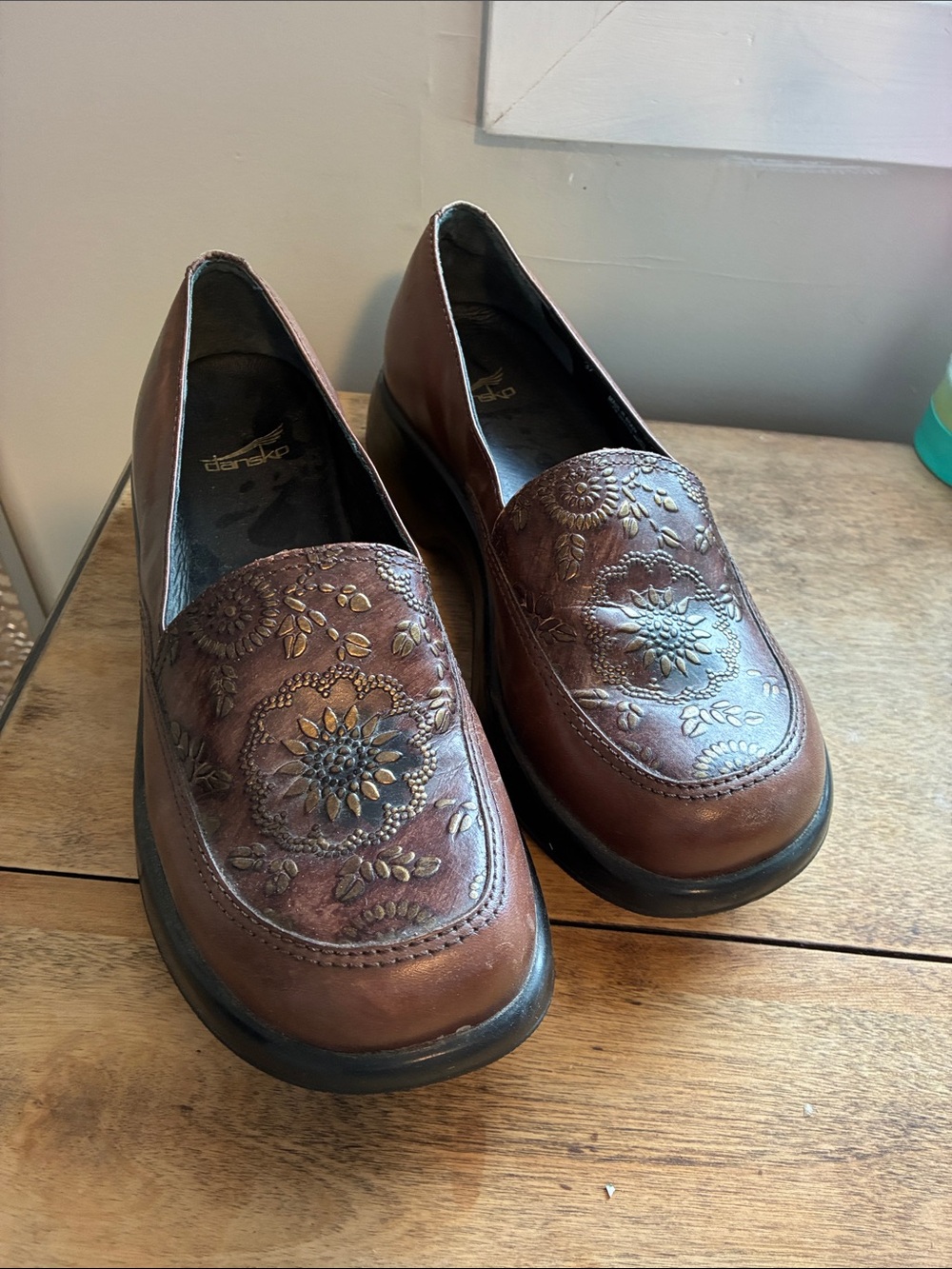 Dansko Brown  Mandolin Floral Embossed Loafers